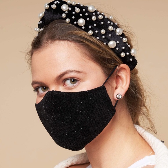 LELE SADOUGHI • Black Lurex Silver Luxury Face Mask - Picture 2 of 5